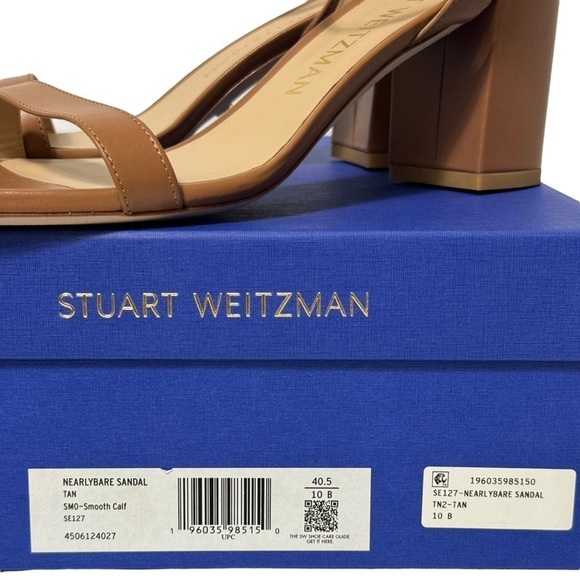 NIB Stuart Weitzman Nearlybare Tan Brown Smooth Calf Leather Sandals Size 10 - Picture 13 of 14